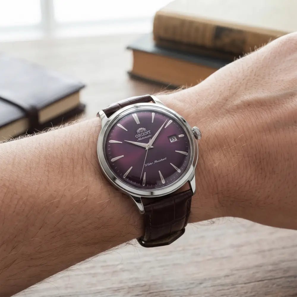 Orient-Orient Bambino RA-AC0032V Automatic Purple Gradient Dial Leather Men's Watch-Wristbear-2