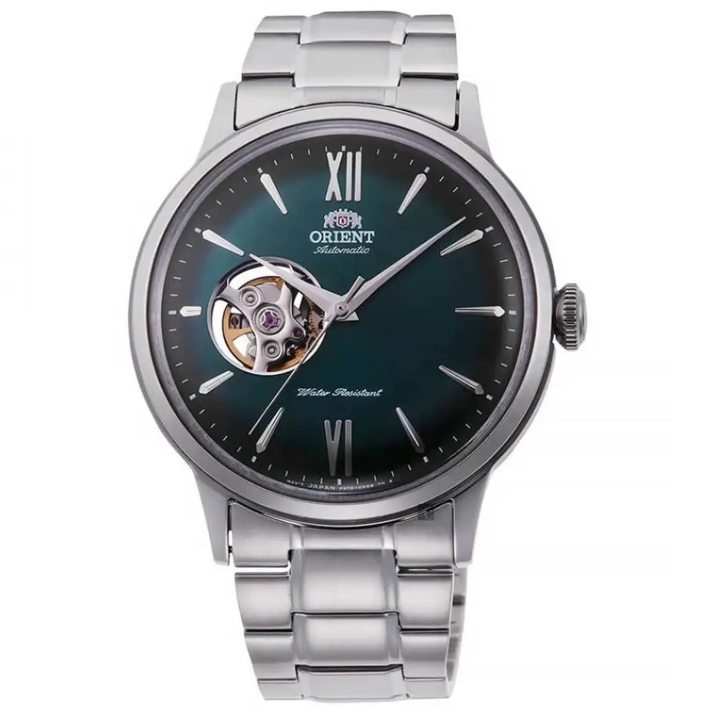 Orient-Orient Bambino RA-AG0026E Open Heart Automatic Green Gradient Dial Stainless Steel Men's Watch-Wristbear-1