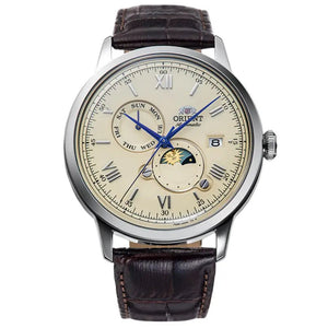 Orient-Orient Bambino Sun & Moon RA-AK0803Y Automatic Ivory Dial Brown Leather Men's Watch-Wristbear-1