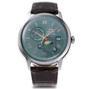 Orient-Orient Bambino Sun & Moon RA-AK0805E Automatic Green Dial Leather Strap Men's Watch-Wristbear-1