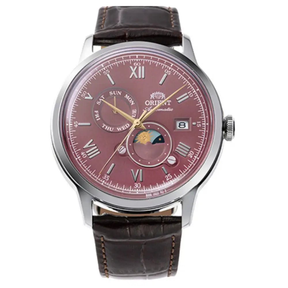 Orient-Orient Bambino Sun & Moon RA-AK0807R Automatic Bordeaux Dial Leather Strap Men's Watch-Wristbear-1