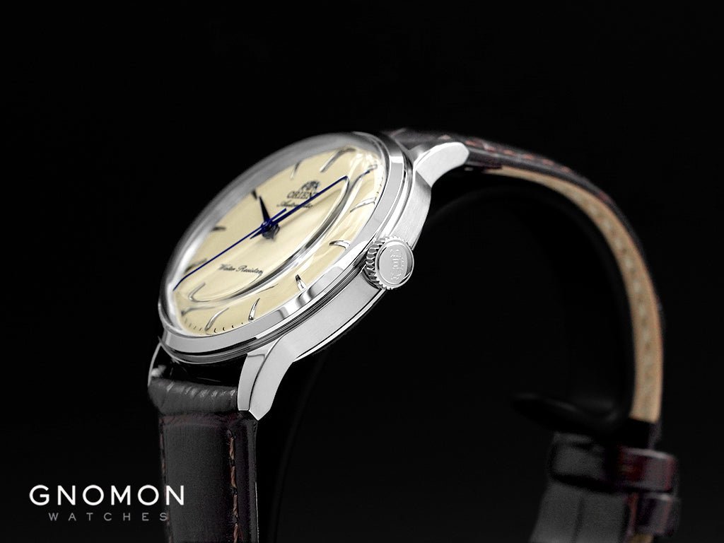 Orient RA-BB0104Y ivory dial three-quarter case view