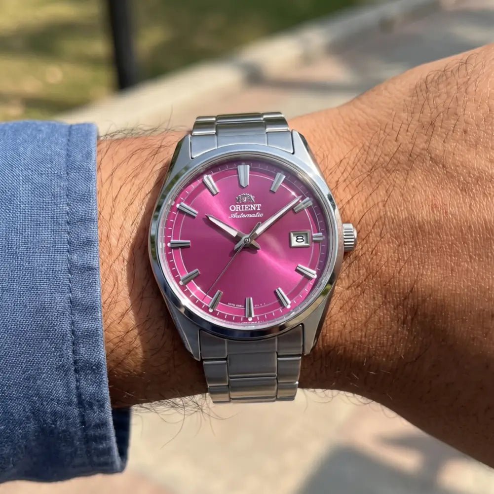 Orient-Orient Contemporary Stretto Date Limited Edition RA-AC0R07P Automatic Pink Sunburst Dial Steel Men's Watch-Wristbear-2