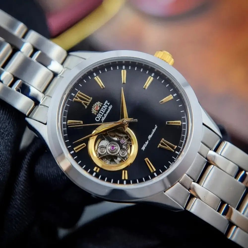 Orient-Orient Contemporary TAG03002B Open Heart Automatic Black Dial Stainless Steel Men's Watch-Wristbear-3