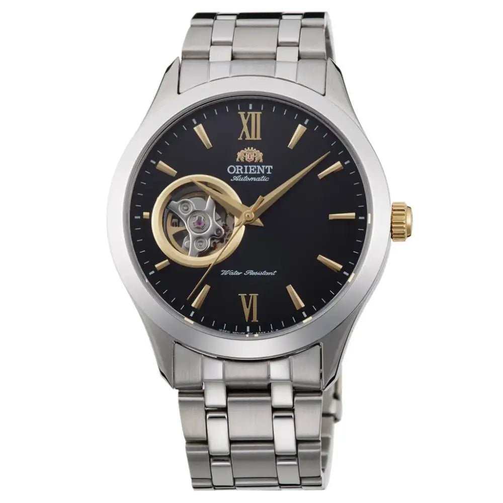 Orient-Orient Contemporary TAG03002B Open Heart Automatic Black Dial Stainless Steel Men's Watch-Wristbear-1