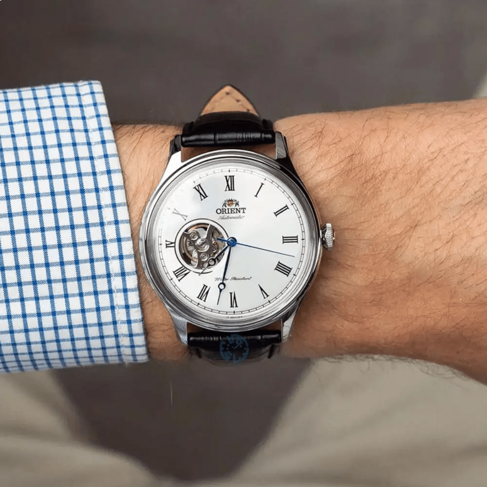 Orient-Orient Envoy TAG00003W Open Heart Automatic White Dial Leather Strap Men's Watch-Wristbear-2