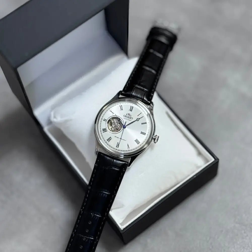 Orient-Orient Envoy TAG00003W Open Heart Automatic White Dial Leather Strap Men's Watch-Wristbear-3