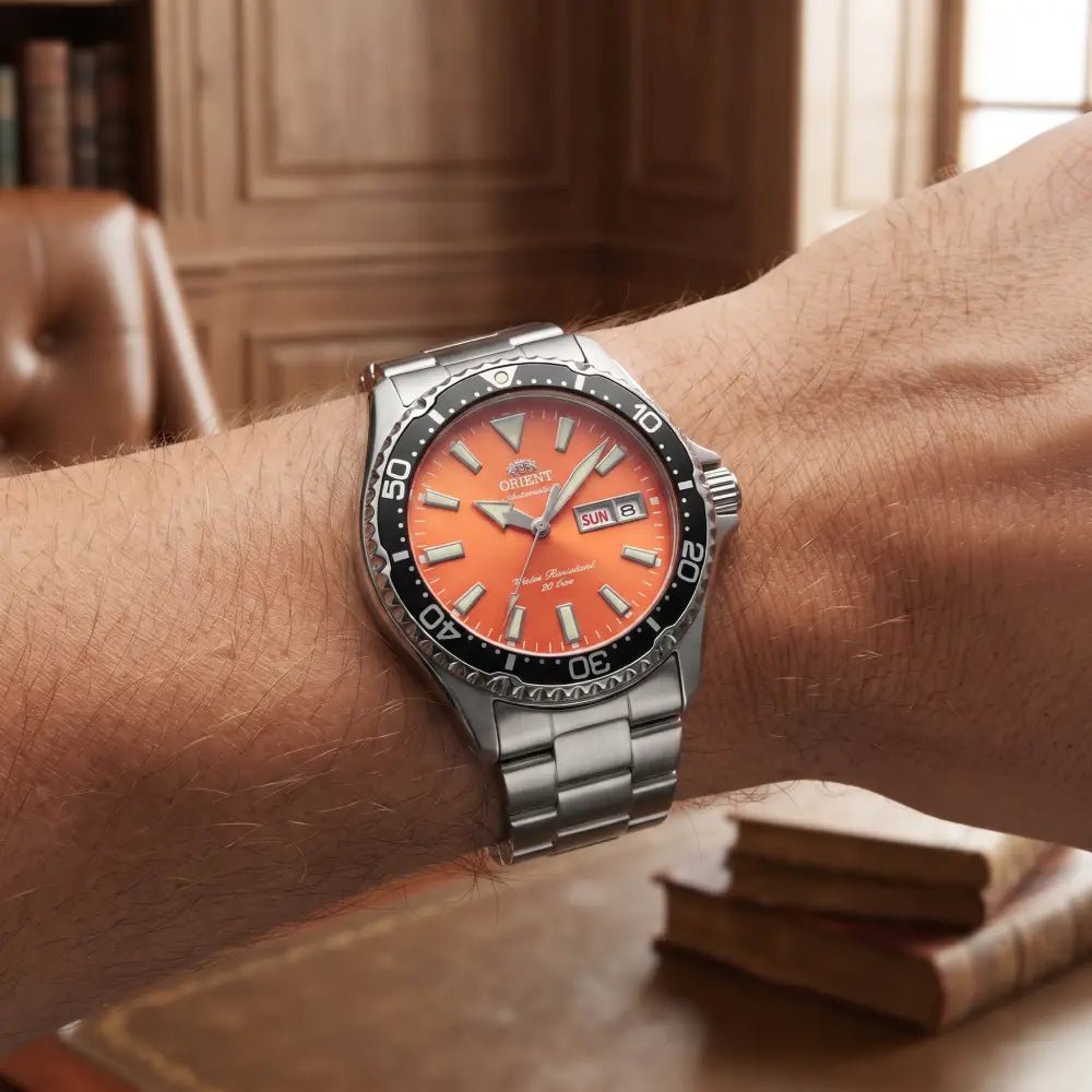 Orient-Orient Mako RA-AA0826Y Automatic Orange Dial Stainless Steel Sapphire 200M Men's Watch-Wristbear-3