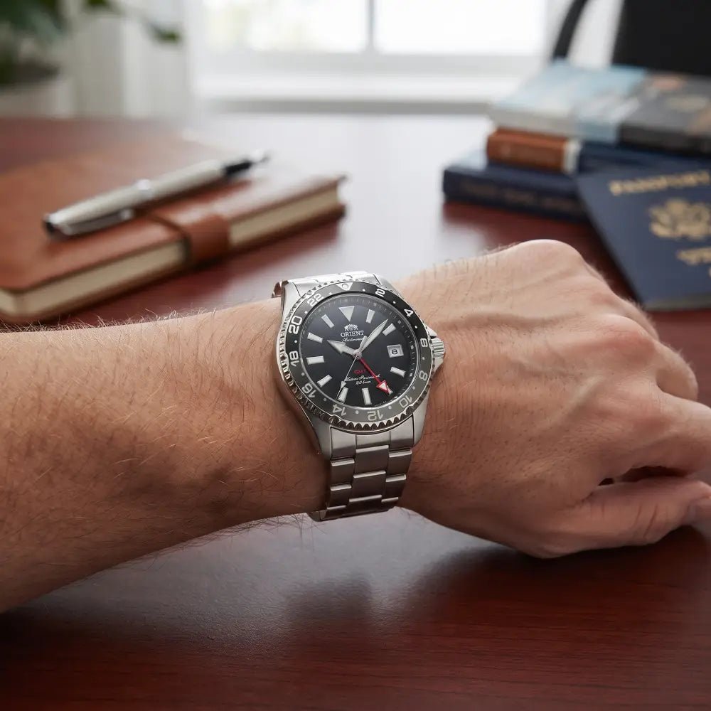 Orient-Orient Mako RA-BC0001B GMT Automatic Black Dial Stainless Steel Sapphire 200M Men's Watch-Wristbear-2