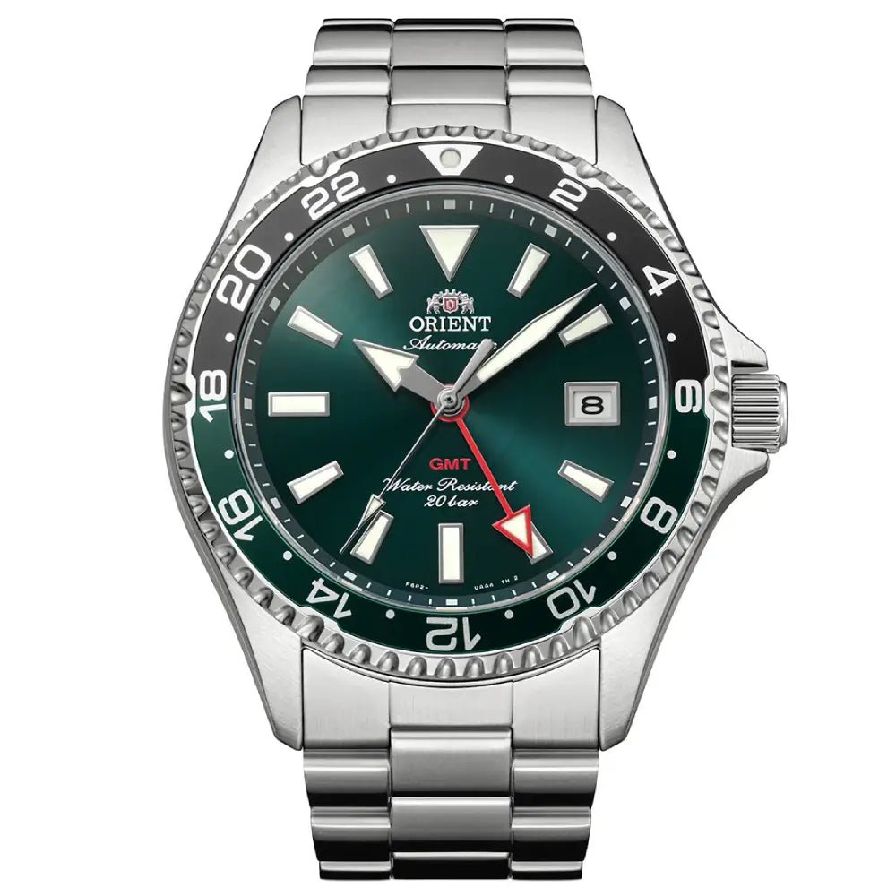 Orient-Orient Mako RA-BC0002E GMT Automatic Green Dial Stainless Steel Sapphire 200M Men's Watch-Wristbear-1