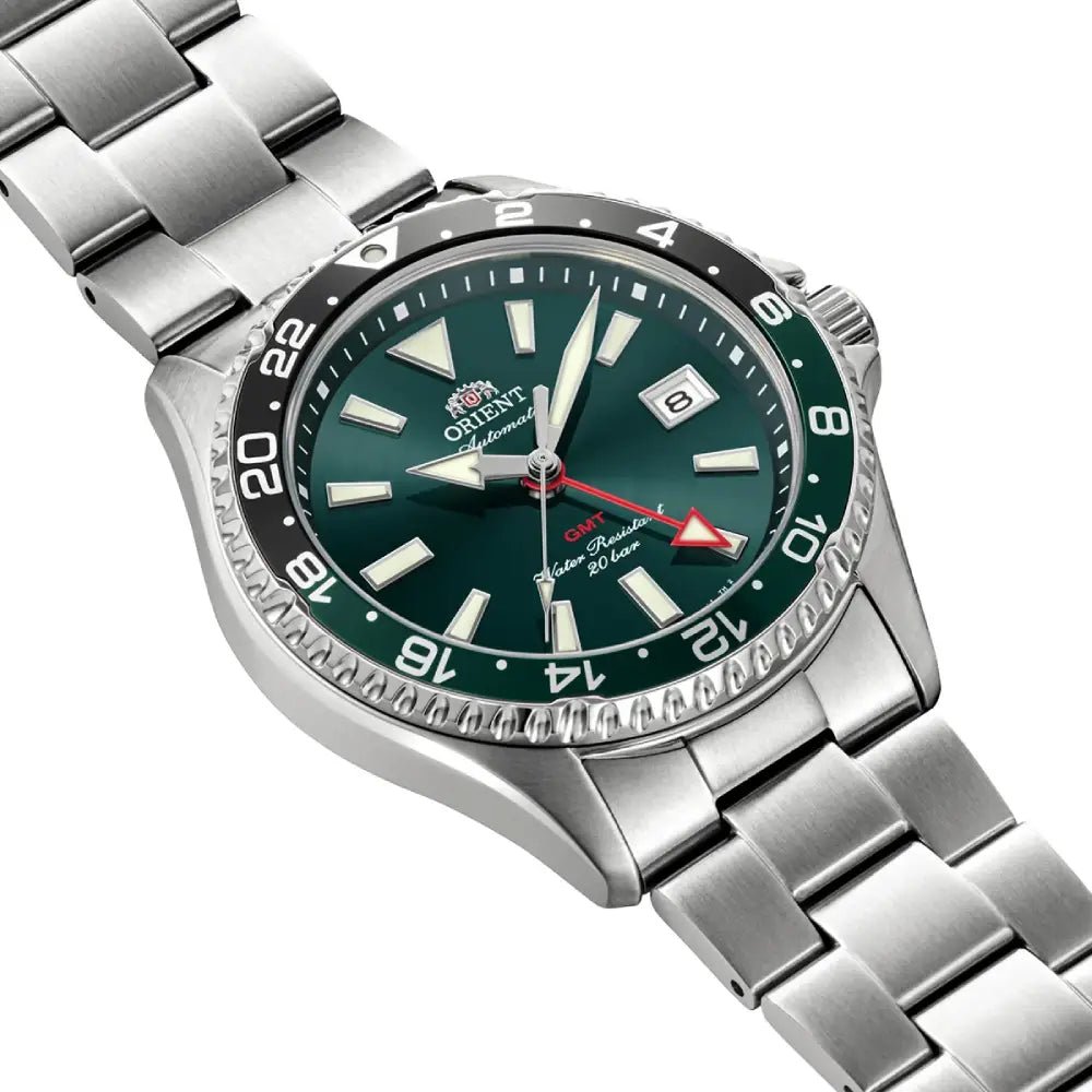 Orient-Orient Mako RA-BC0002E GMT Automatic Green Dial Stainless Steel Sapphire 200M Men's Watch-Wristbear-3