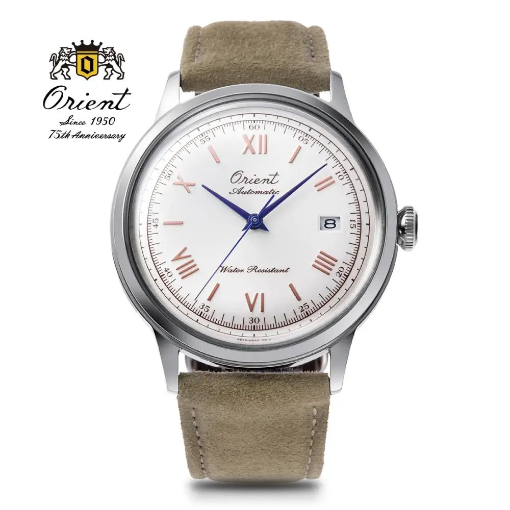 Orient-Orient RA-AC0027S 75th Anniversary Limited Edition Automatic White Dial Beige Leather Men's Watch-Wristbear-1