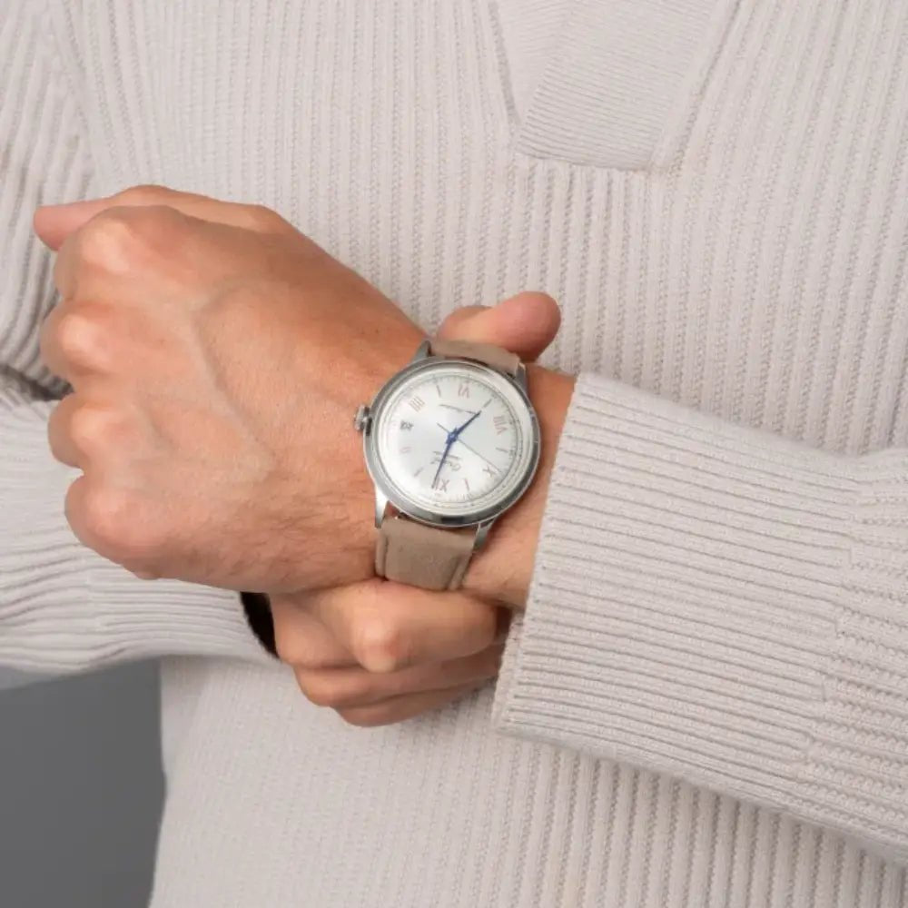 Orient-Orient RA-AC0027S 75th Anniversary Limited Edition Automatic White Dial Beige Leather Men's Watch-Wristbear-2