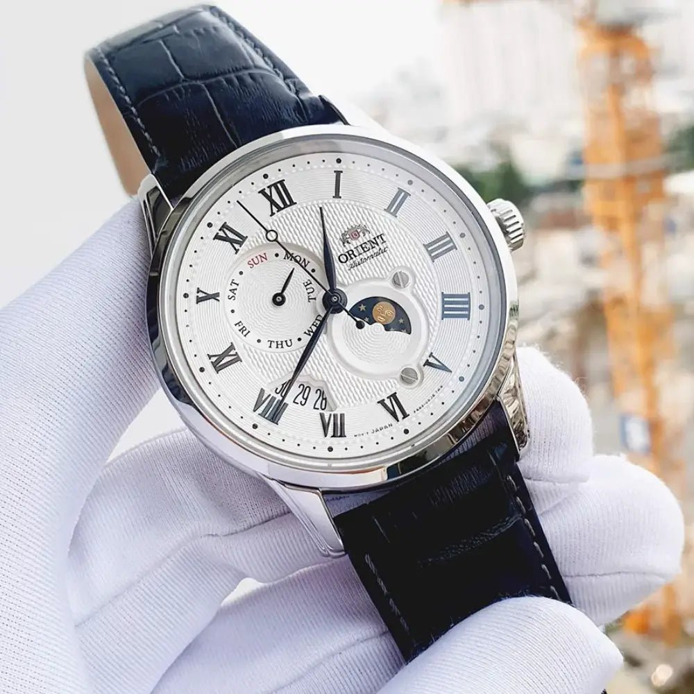 Orient-Orient Sun & Moon RA-AK0008S Automatic White Dial Black Leather Strap Men’s Watch-Wristbear-3