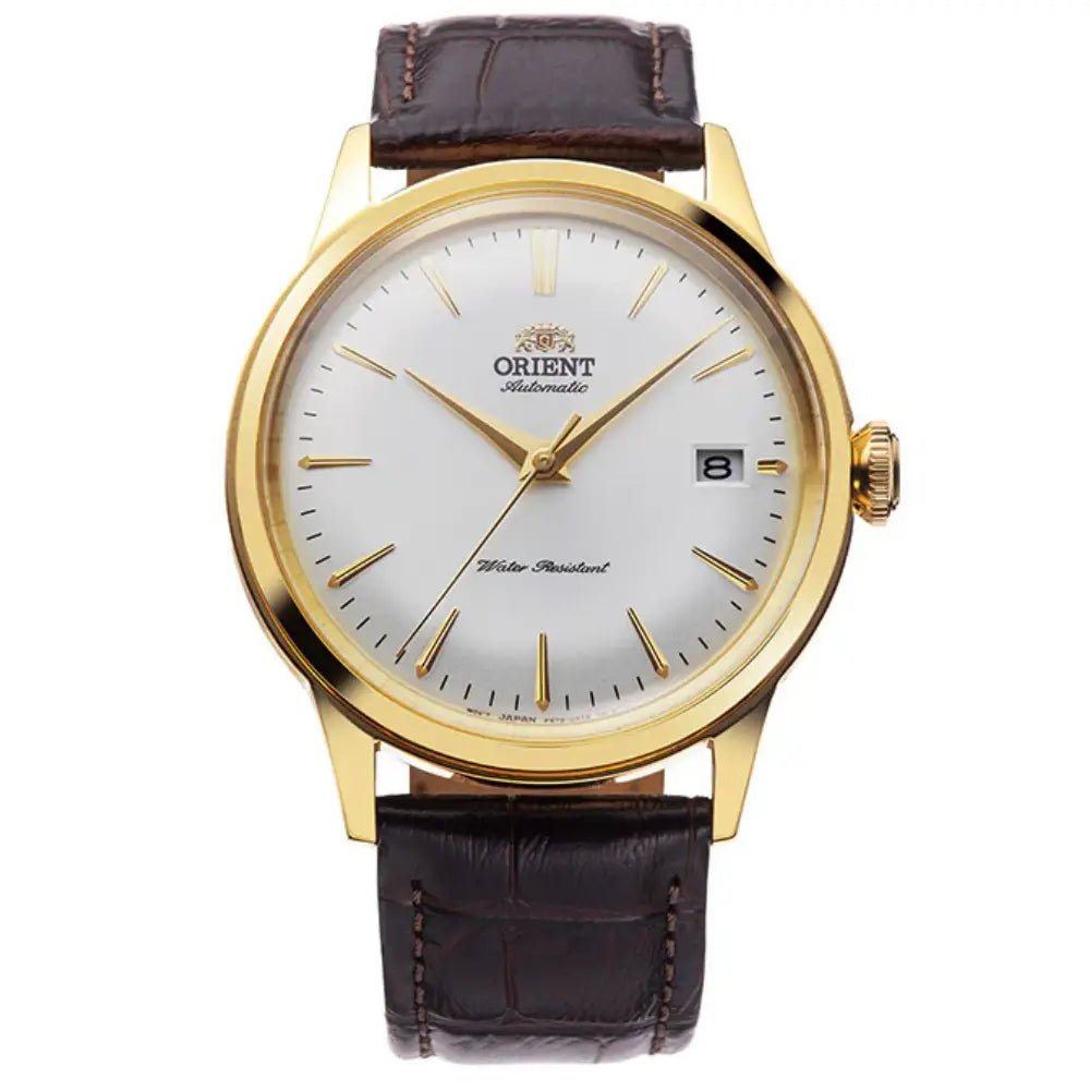 Orient Bambino 38 RA-AC0M01S Automatic White Dial Gold-Tone Case Leather Strap Men’s Watch - shop_name OrientRA-AC0M01S