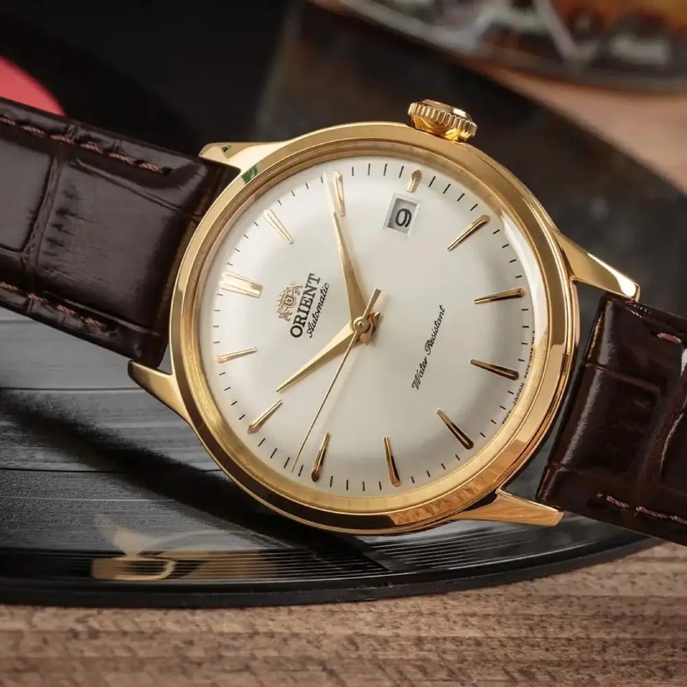 Orient Bambino 38 RA-AC0M01S Automatic White Dial Gold-Tone Case Leather Strap Men’s Watch - shop_name OrientRA-AC0M01S