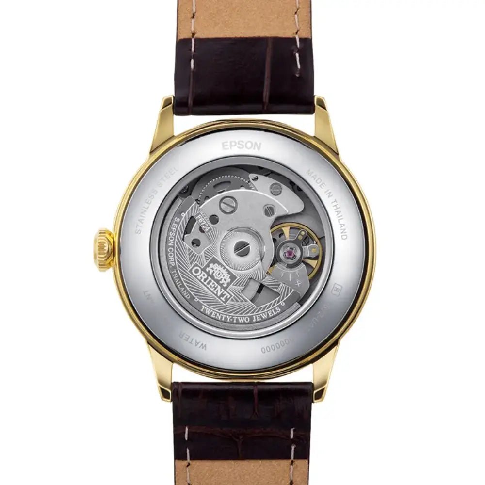 Orient Bambino 38 RA-AC0M01S Automatic White Dial Gold-Tone Case Leather Strap Men’s Watch - shop_name OrientRA-AC0M01S