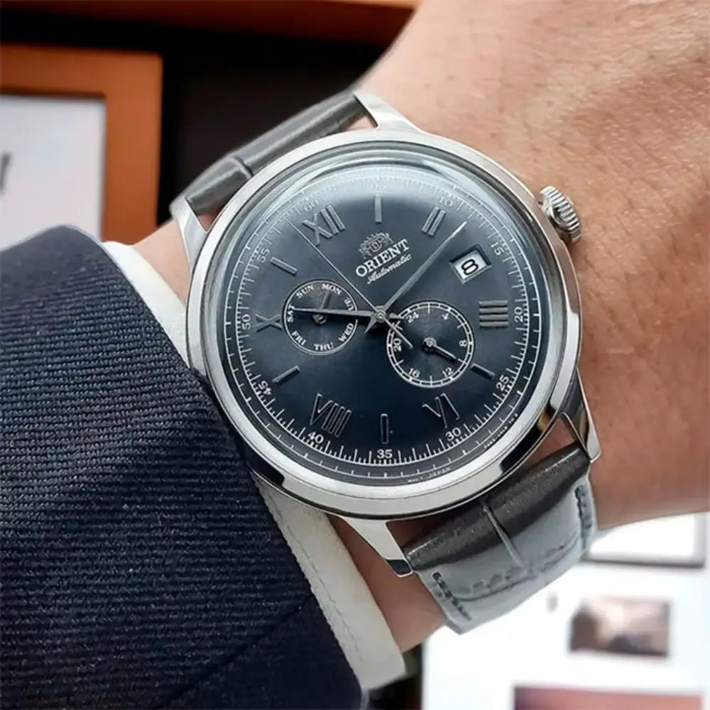 Orient Bambino Multi-Hand RA-AK0704N Automatic Grey Dial Leather Strap Men’s Watch - shop_name OrientRA-AK0704N