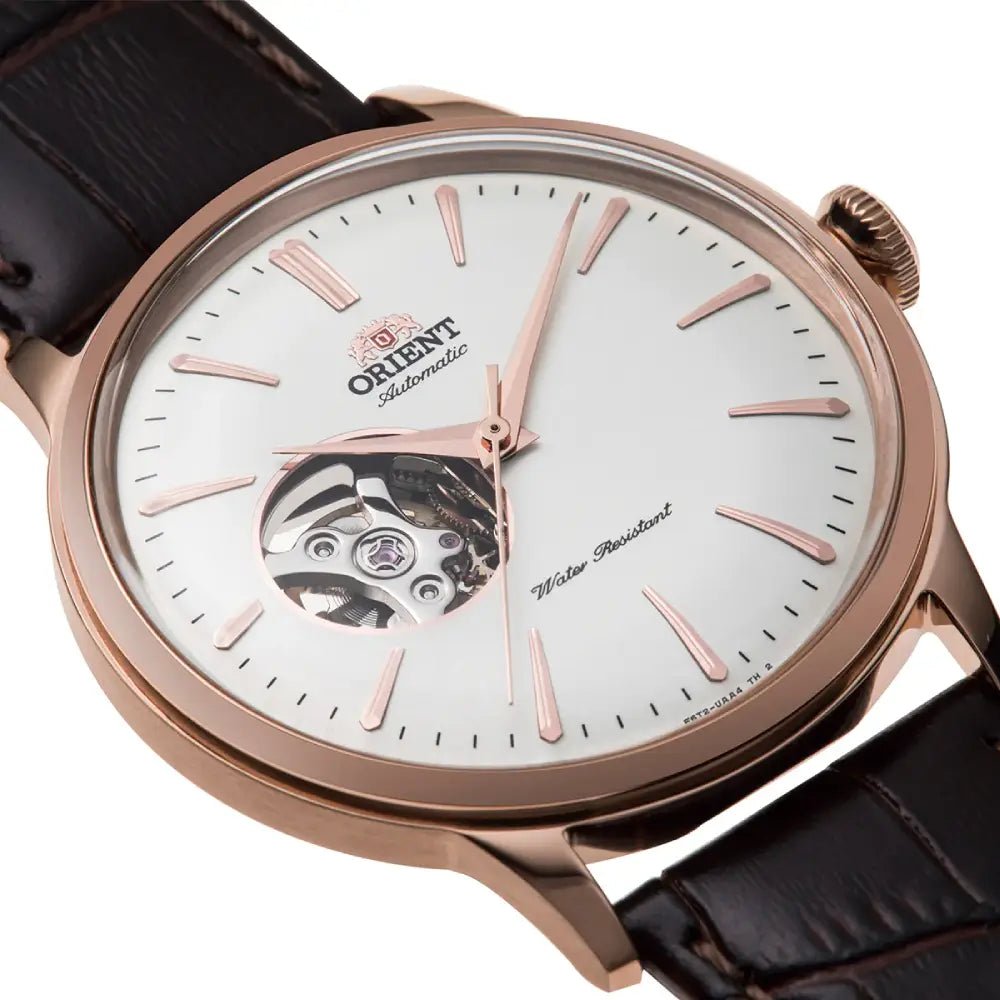 Orient-Orient Bambino Open Heart RA-AG0001S Automatic White Dial Rose Gold-Tone Leather Strap Men’s Watch-Wristbear-2