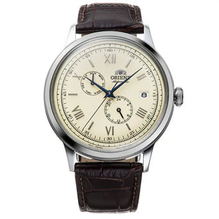 Orient Bambino RA-AK0702Y Automatic Multi-Dial Ivory Roman Dial Leather Strap Men’s Watch - shop_name OrientRA-AK0702Y