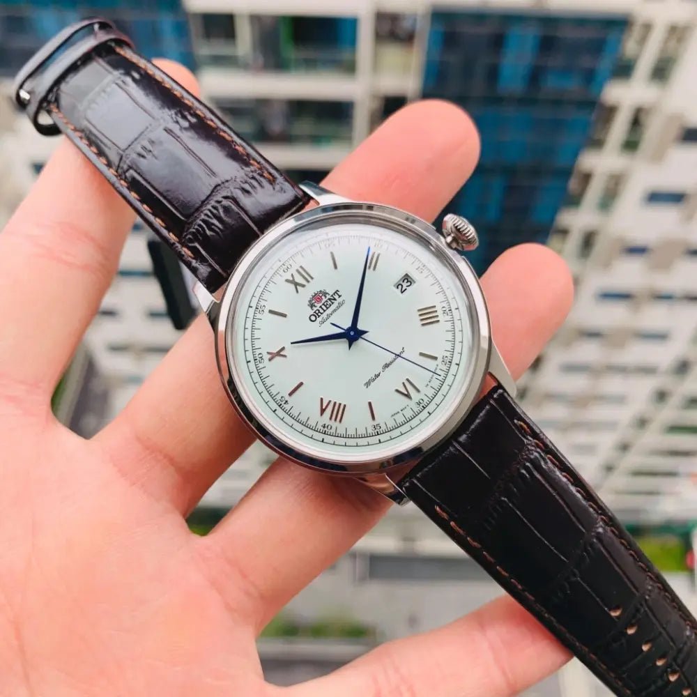 Orient Bambino Version 2 TAC00009W0 Automatic White Dial Brown Leather Strap Men’s Watch - shop_name OrientTAC00009W0