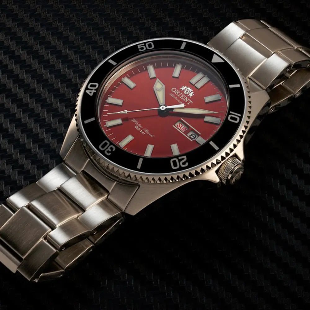 Orient Mako Kanno RA-AA0915R Automatic Red Sunburst Dial Stainless Steel Diver Men’s Watch - shop_name OrientRA-AA0915R