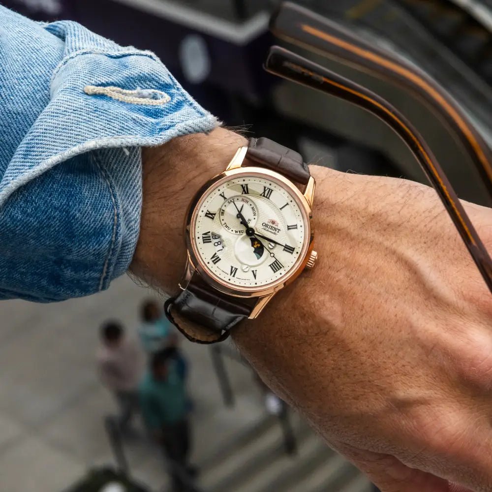 Orient Sun & Moon RA-AK0007S Automatic Beige Dial Leather Strap Men’s Watch - shop_name OrientRA-AK0007S