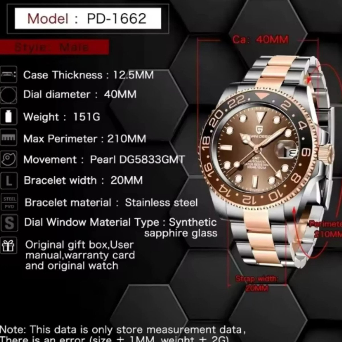 Pagani Design PD-1662 brown dial with rose-gold-tone Oyster-style bracelet — image 2