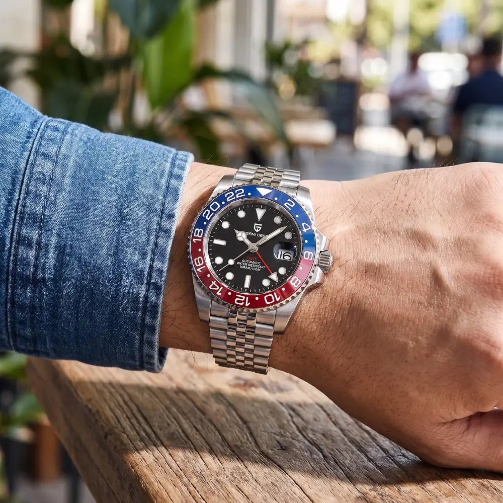 Pagani Design-Pagani Design GMT "Pepsi" PD-1662 Automatic Black Dial Jubliee Bracelet Men's Watch-Wristbear-2