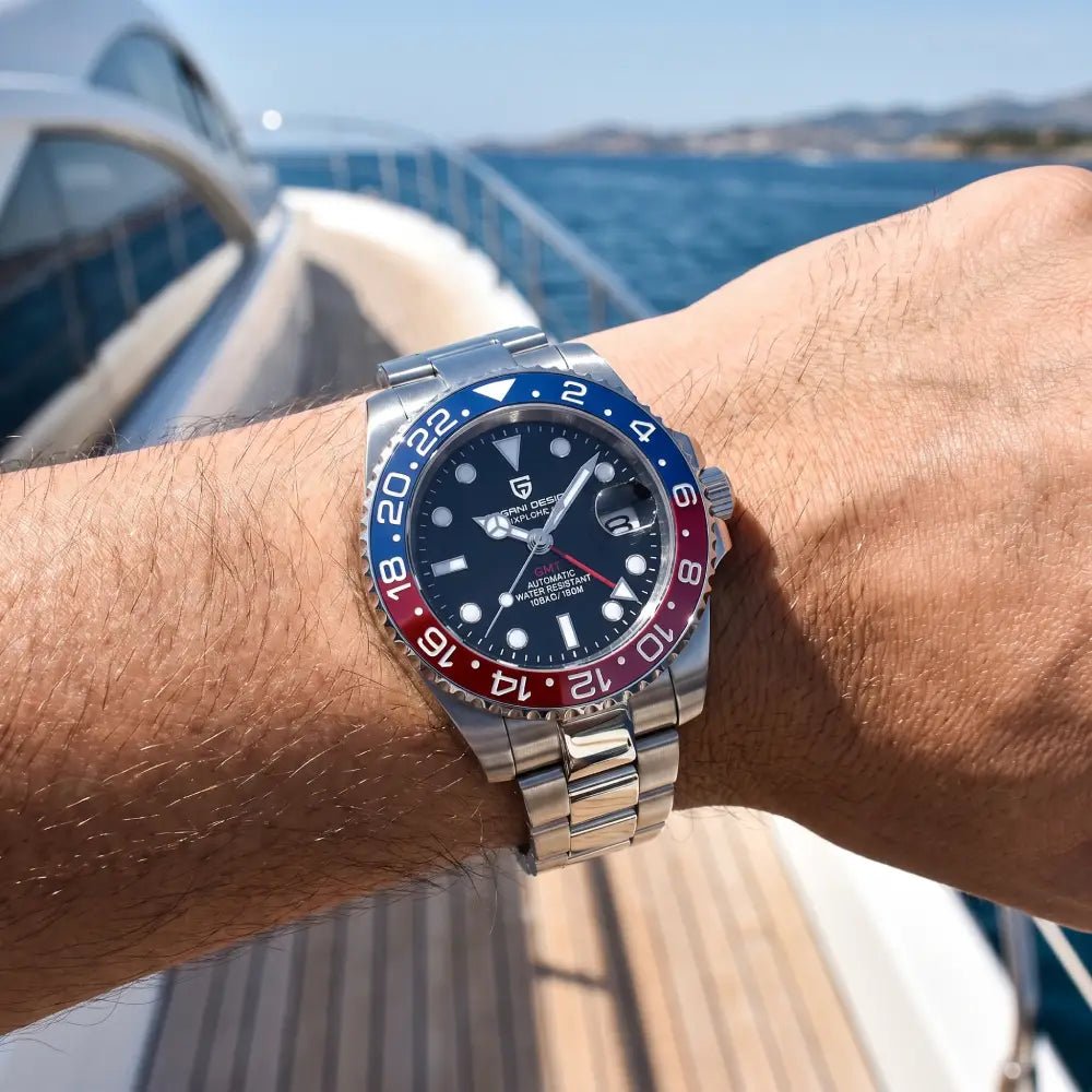 Pagani Design-Pagani Design GMT "Pepsi" PD-1662 Automatic Black Dial Stainless Steel Bracelet Men's Watch-Wristbear-2