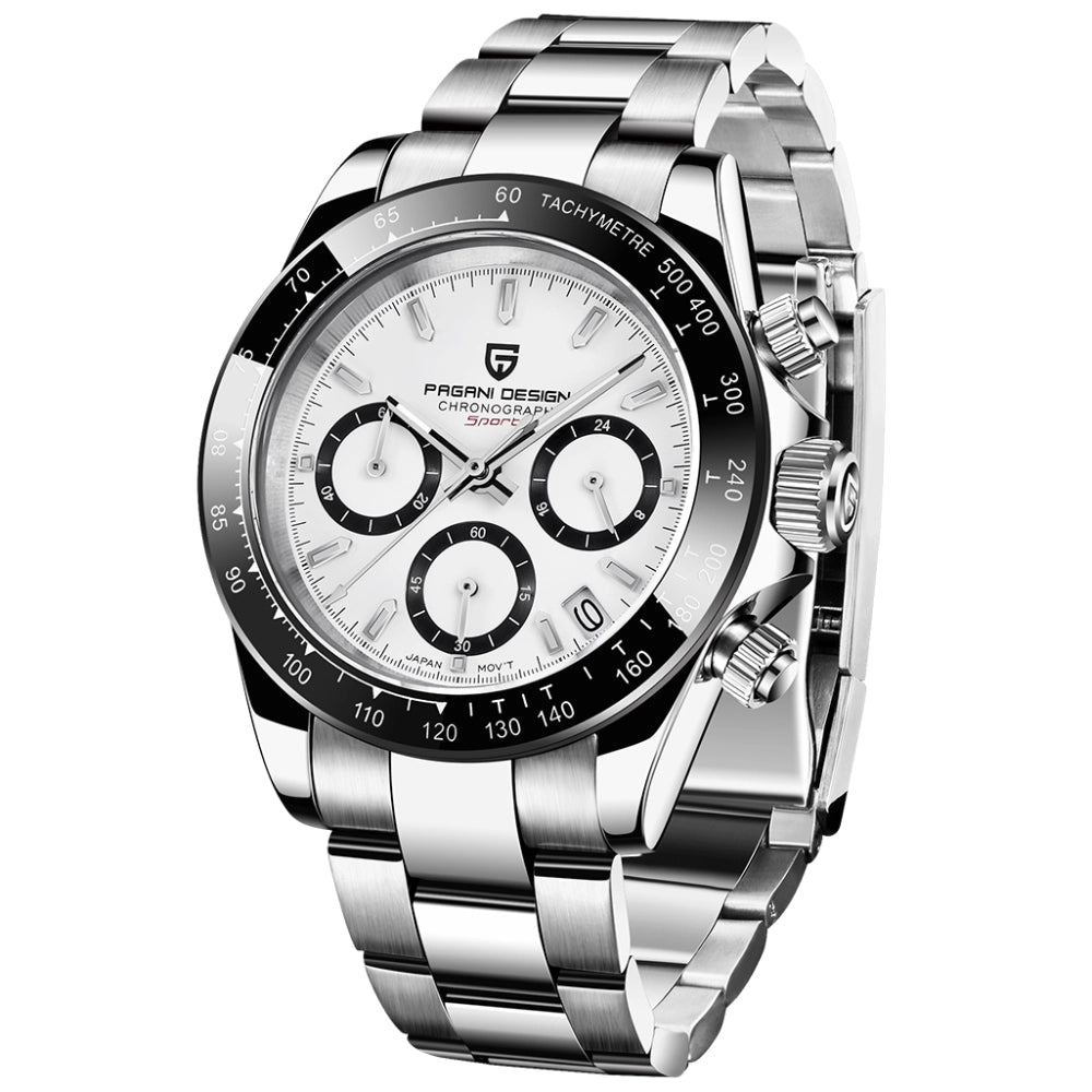 Pagani Design-Pagani Design PD-1644 Chronograph "Panda" Quartz White Dial Stainless Steel Men's Watch-Wristbear-1