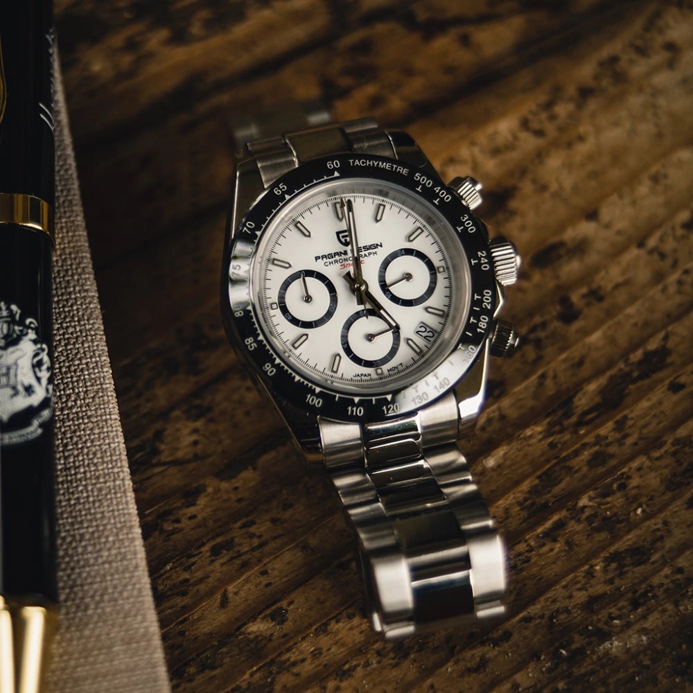 Pagani Design-Pagani Design PD-1644 Chronograph "Panda" Quartz White Dial Stainless Steel Men's Watch-Wristbear-3
