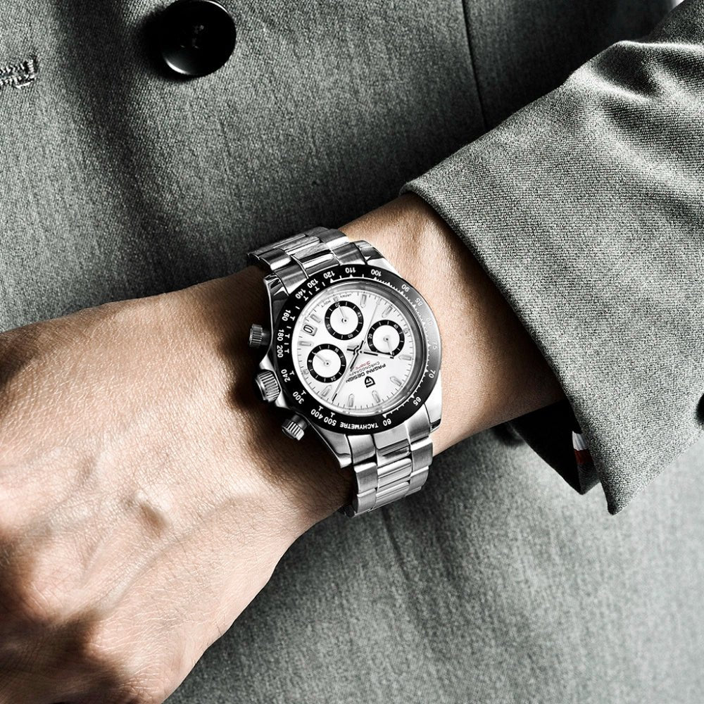Pagani Design-Pagani Design PD-1644 Chronograph "Panda" Quartz White Dial Stainless Steel Men's Watch-Wristbear-2