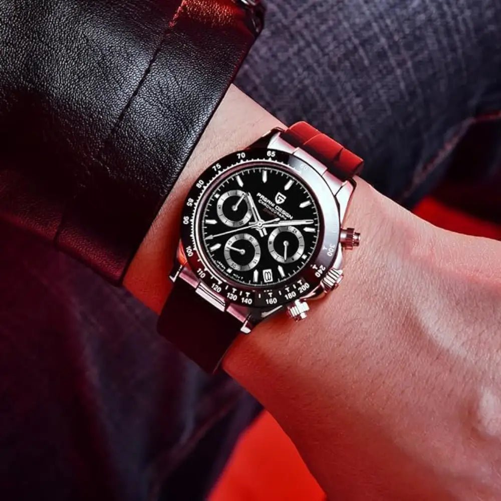 Pagani Design-Pagani Design PD-1644 Chronograph Quartz Black Dial Black Rubber Strap Men's Watch-Wristbear-2