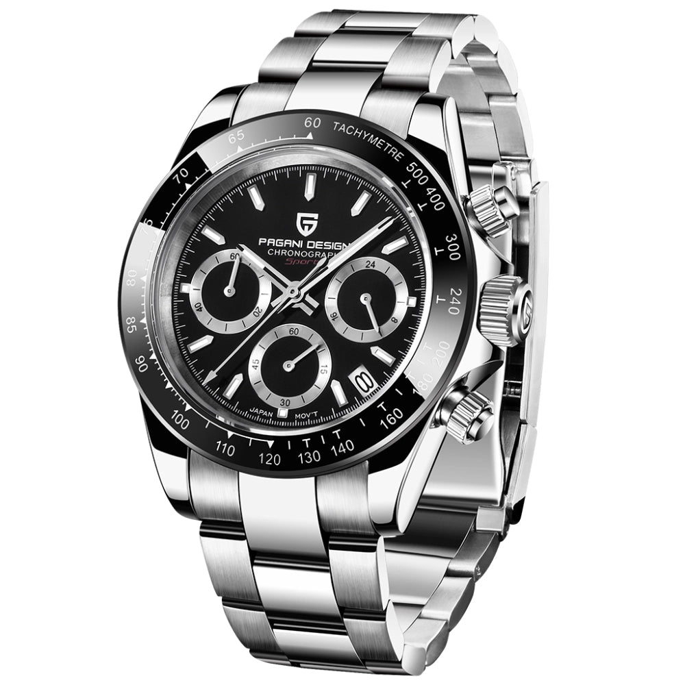 Pagani Design-Pagani Design PD-1644 Chronograph Quartz Black Dial Stainless Steel Men's Watch-Wristbear-1