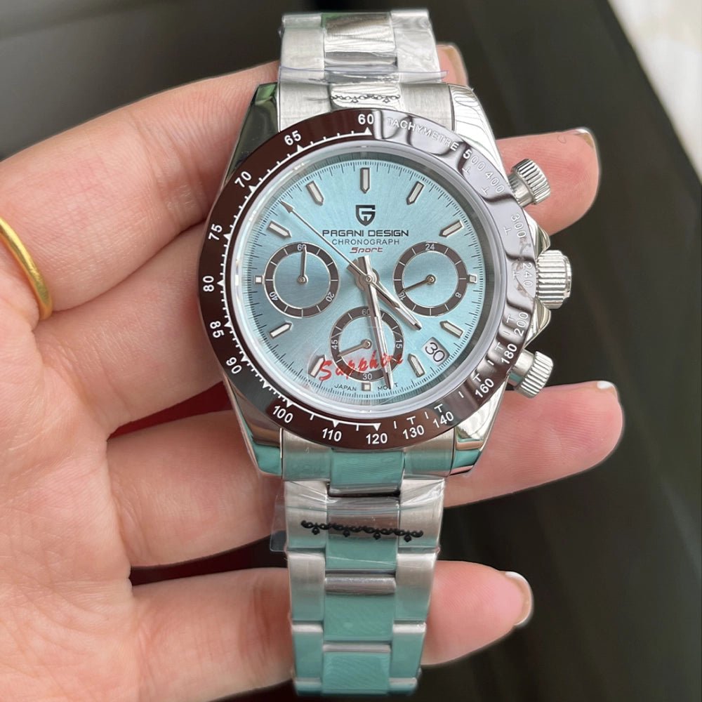 Pagani Design-Pagani Design PD-1644 Chronograph Quartz Tiffany Blue Dial Stainless Steel Men's Watch-Wristbear-3