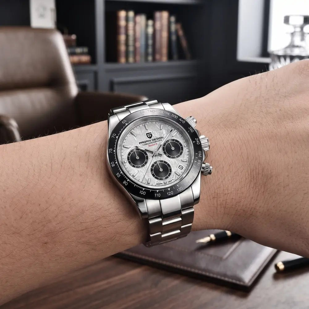Pagani Design-Pagani Design PD-1644 Quartz Chronograph White Textured Metallic Dial Stainless Steel Men's Watch-Wristbear-2