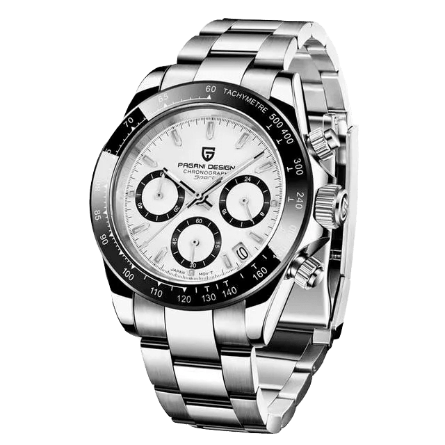 Pagani Design PD-1644 textured white dial chronograph with stainless steel bracelet