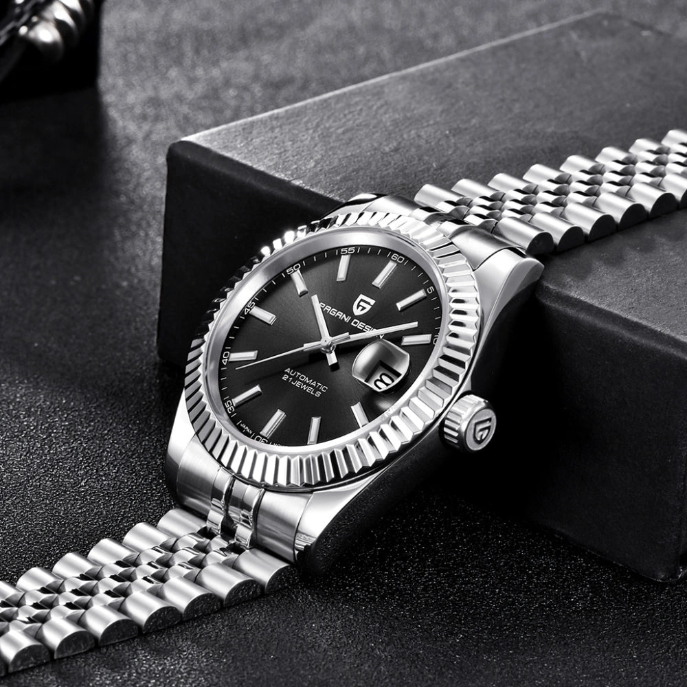 Pagani Design-Pagani Design PD-1645 Automatic Black Dial Stainless Steel Jubilee Bracelet Men's Watch-Wristbear-3