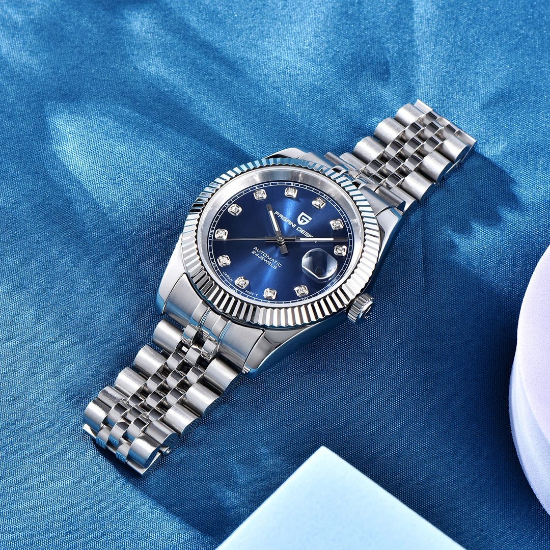 Pagani Design-Pagani Design PD-1645 Automatic Blue Diamond Dial Stainless Steel Jubilee Bracelet Men's Watch-Wristbear-4