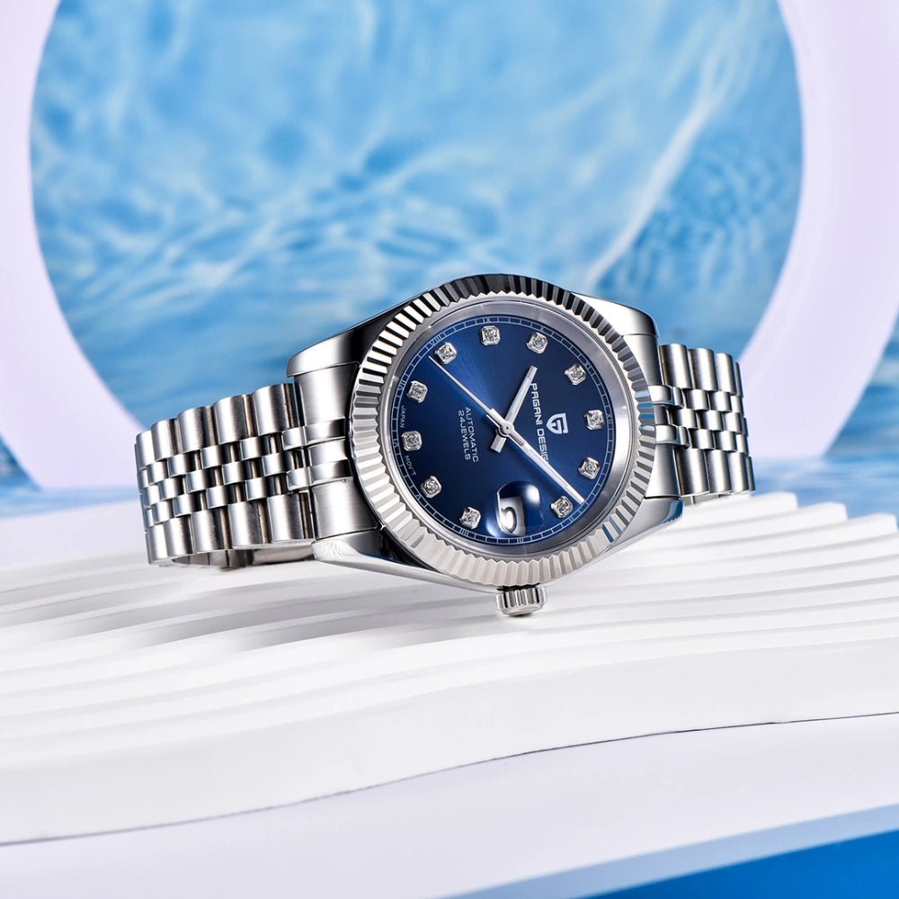 Pagani Design-Pagani Design PD-1645 Automatic Blue Diamond Dial Stainless Steel Jubilee Bracelet Men's Watch-Wristbear-3
