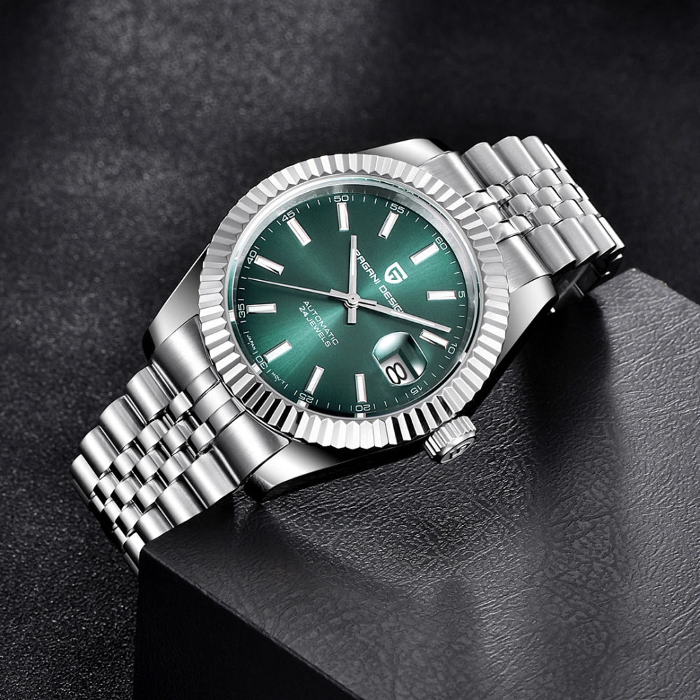 Pagani Design-Pagani Design PD-1645 Automatic Green Dial Stainless Steel Jubilee Bracelet Men's Watch-Wristbear-4