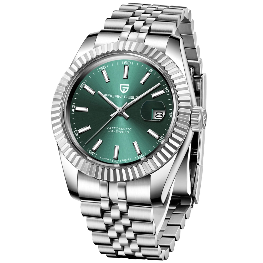 Pagani Design-Pagani Design PD-1645 Automatic Green Dial Stainless Steel Jubilee Bracelet Men's Watch-Wristbear-1