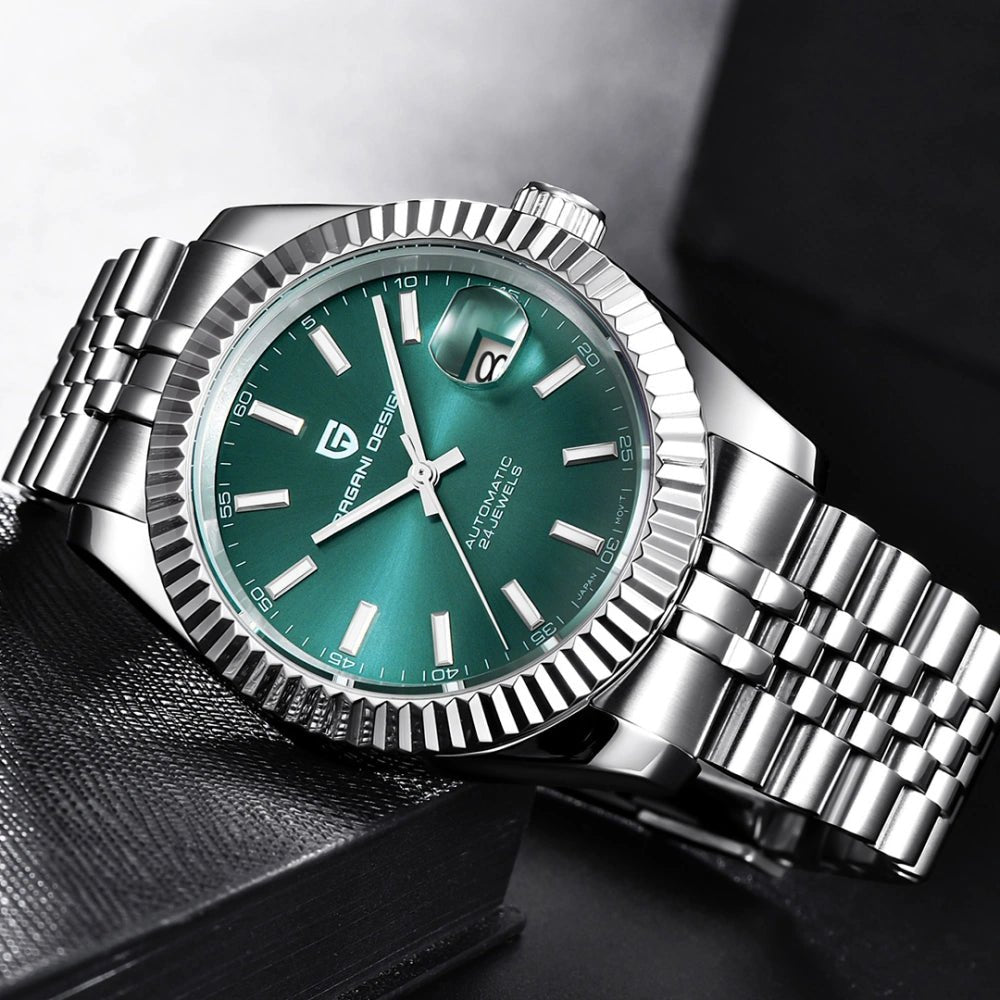 Pagani Design-Pagani Design PD-1645 Automatic Green Dial Stainless Steel Jubilee Bracelet Men's Watch-Wristbear-3