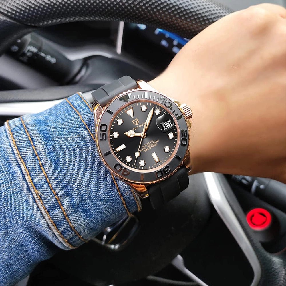Pagani Design-Pagani Design PD-1651 Automatic Rose Gold Black Dial Rubber Strap Men's Watch-Wristbear-2