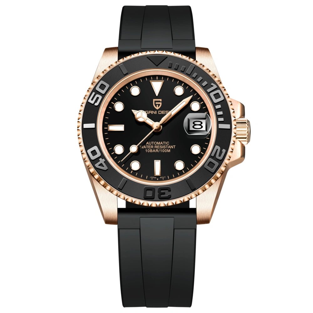 Pagani Design-Pagani Design PD-1651 Automatic Rose Gold Black Dial Rubber Strap Men's Watch-Wristbear-1