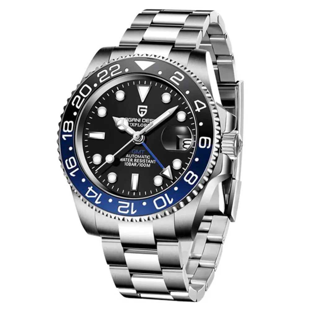 Pagani Design-Pagani Design PD-1662 Batman GMT Automatic Black & Blue Bezel Stainless Steel Men's Watch-Wristbear-1