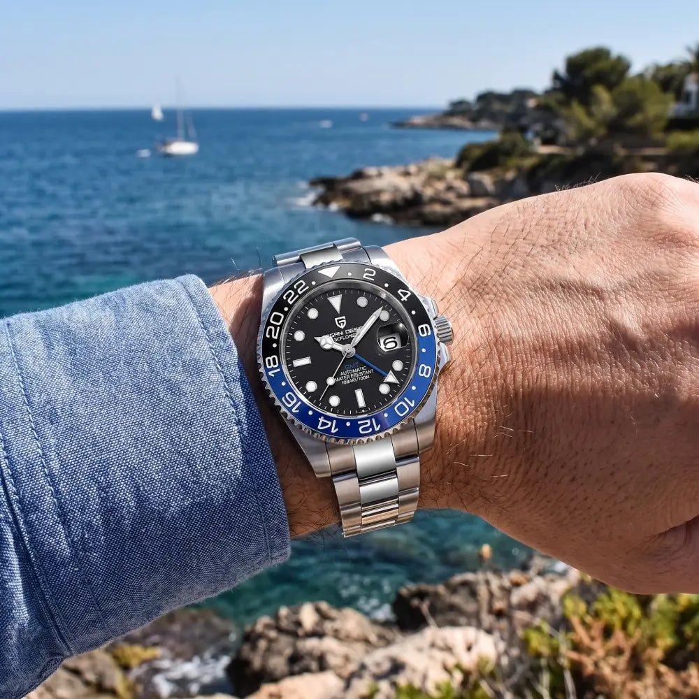 Pagani Design-Pagani Design PD-1662 Batman GMT Automatic Black & Blue Bezel Stainless Steel Men's Watch-Wristbear-2