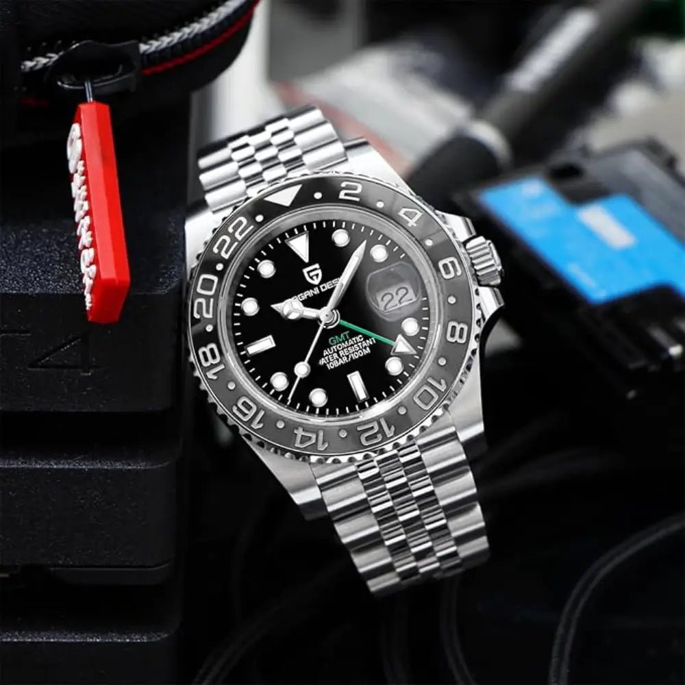 Pagani Design-Pagani Design PD-1662 Bruce Wayne GMT Automatic Black & Grey Bezel Stainless Steel Men's Watch-Wristbear-4