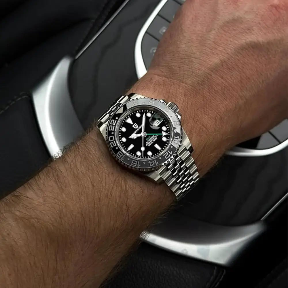 Pagani Design-Pagani Design PD-1662 Bruce Wayne GMT Automatic Black & Grey Bezel Stainless Steel Men's Watch-Wristbear-2